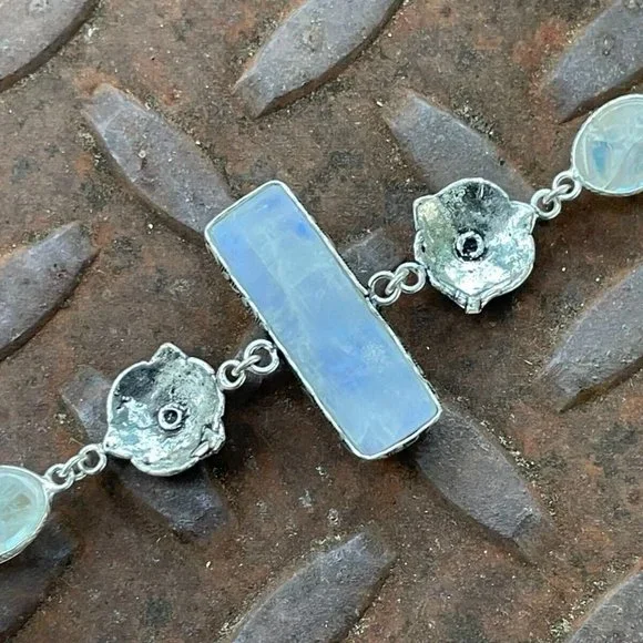 Women Handmade Bracelet Silver Tone Real Rainbow Moonstone Wrist Band Jewelry - Picture 10 of 12